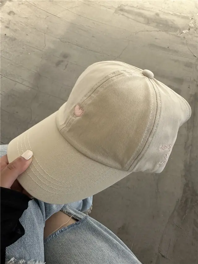 Half Empty Top Baseball Small Love Embroidered Peaked Cap Beige - Shop at LoveMi