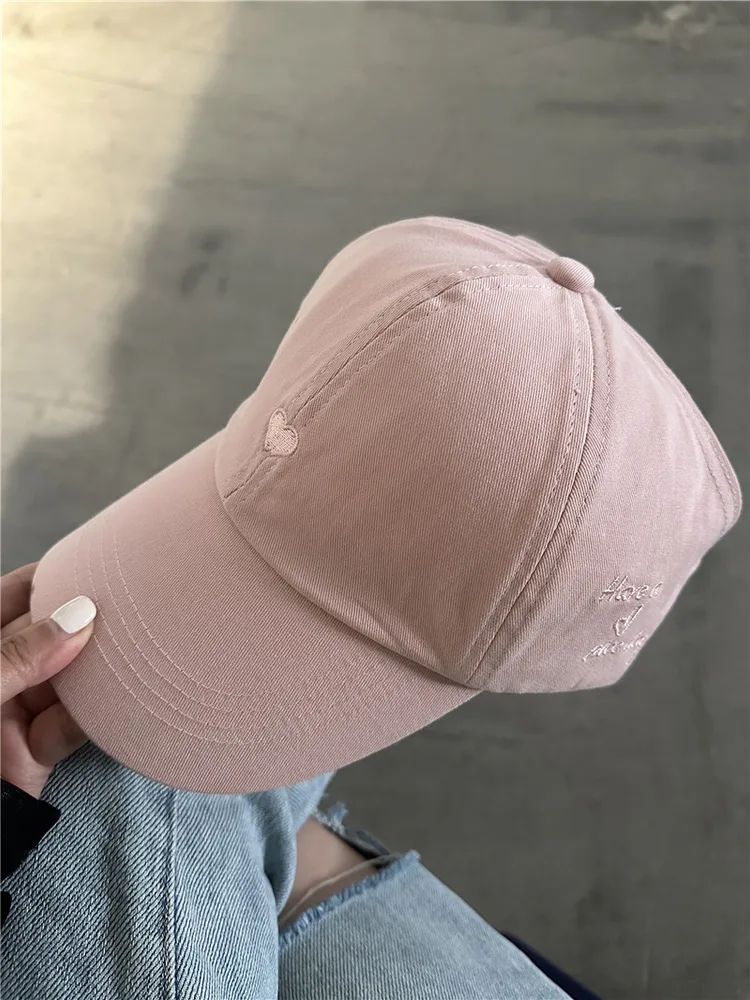 Half Empty Top Baseball Small Love Embroidered Peaked Cap - Pink
