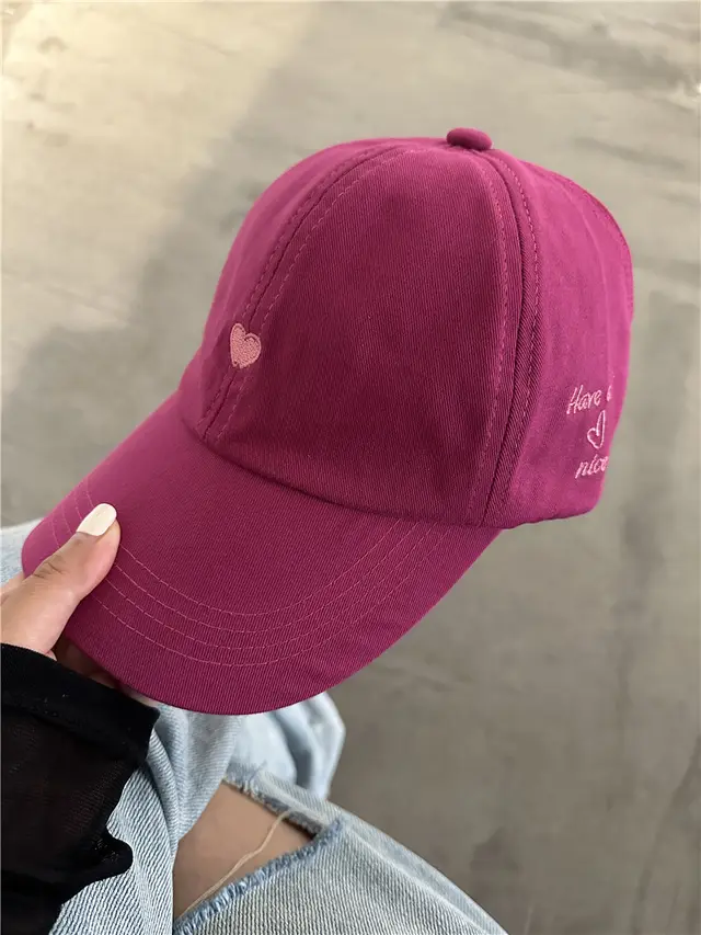 Half Empty Top Baseball Small Love Embroidered Peaked Cap Raspberry Red - Shop at LoveMi