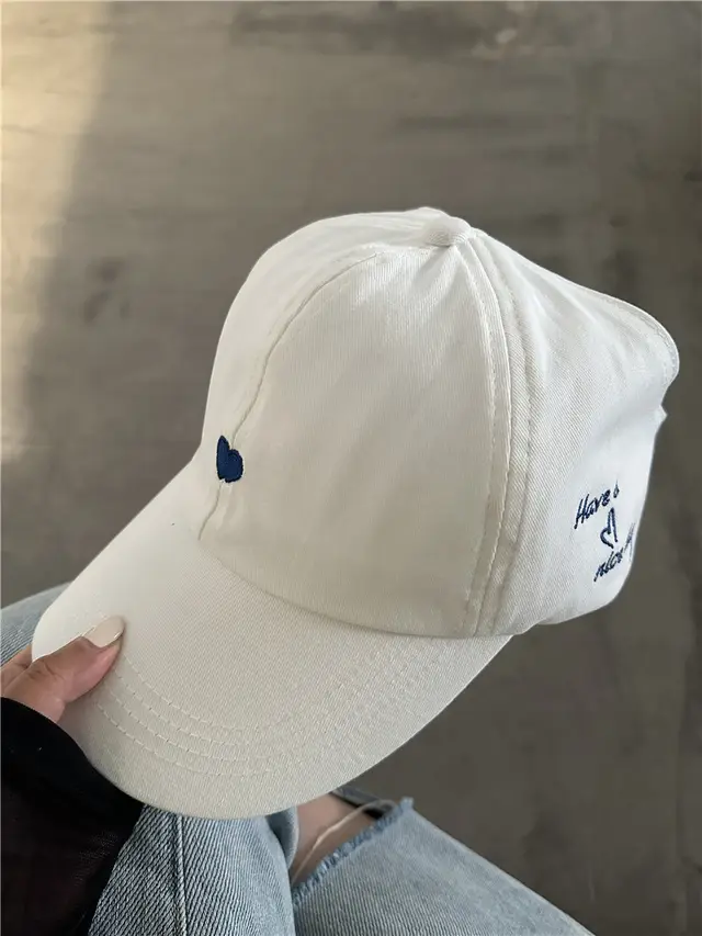 Half Empty Top Baseball Small Love Embroidered Peaked Cap White - Shop at LoveMi