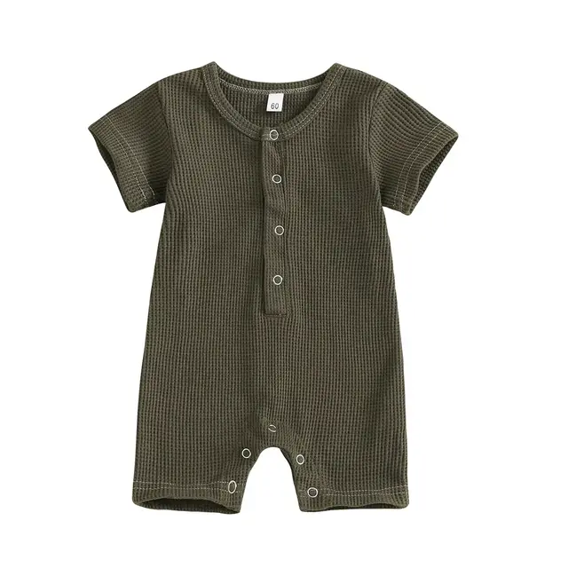 Children's Waffle Short sleeved Jumpsuit Green - Shop at LoveMi