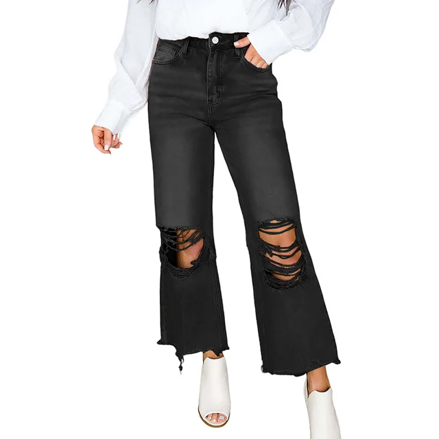 Women's Ripped Jeans Washed High Waist Black - Shop at LoveMi