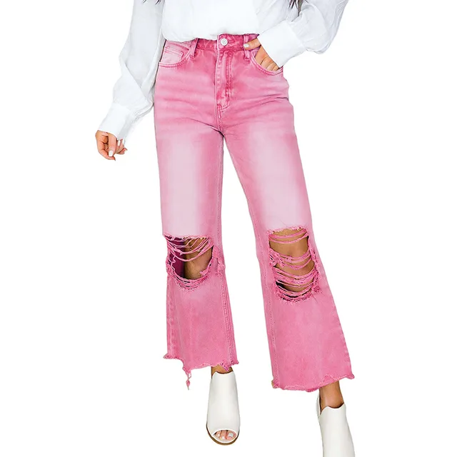 Women's Ripped Jeans Washed High Waist Pink - Shop at LoveMi