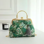 New Retro National Style Embroidered Clutch Bag Red-crowned Crane Handbag - Green