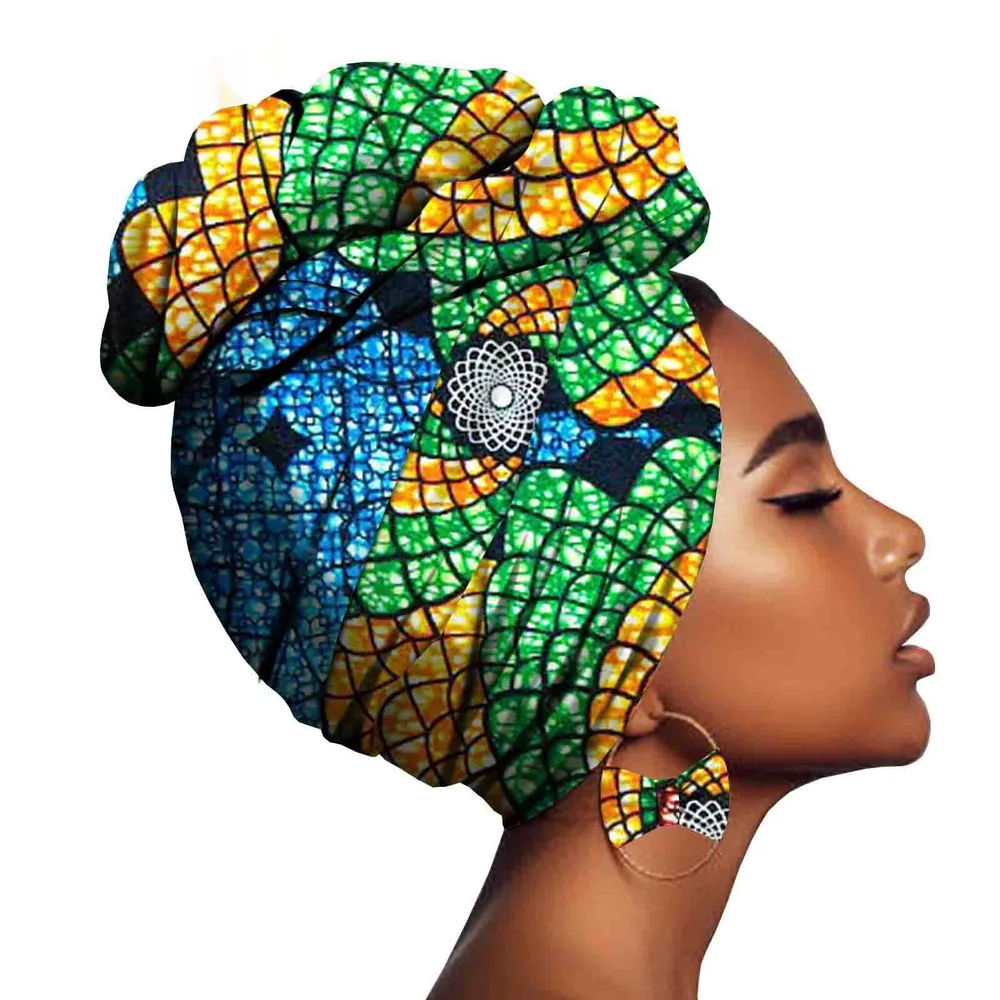 African Printed Batik Headscarf Exaggerated Earrings - Style 1