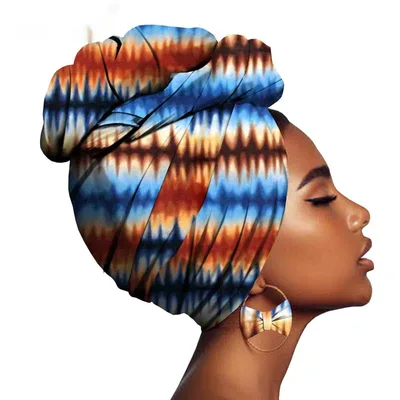 African Printed Batik Headscarf Exaggerated Earrings Style 2 - Shop at LoveMi