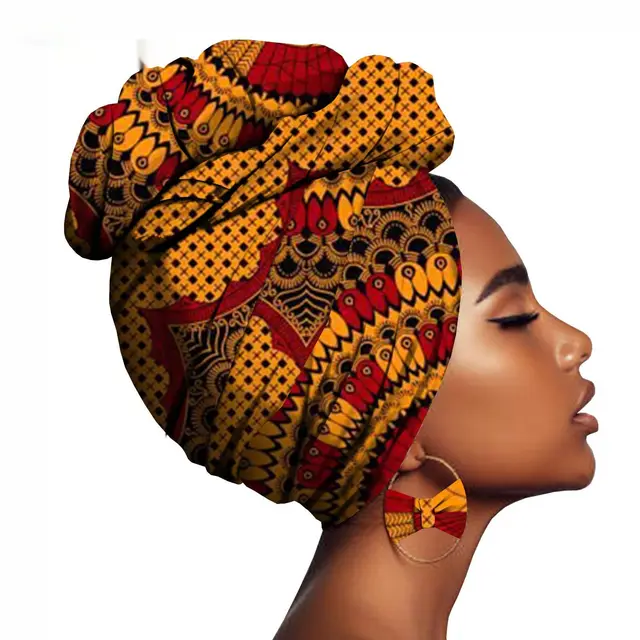 African Printed Batik Headscarf Exaggerated Earrings Style 6 - Shop at LoveMi