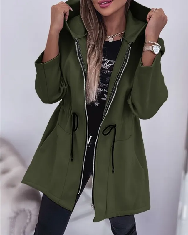 Fall Winter Fashion Casual Hooded Coat Women's Clothing Army Green - Shop at LoveMi