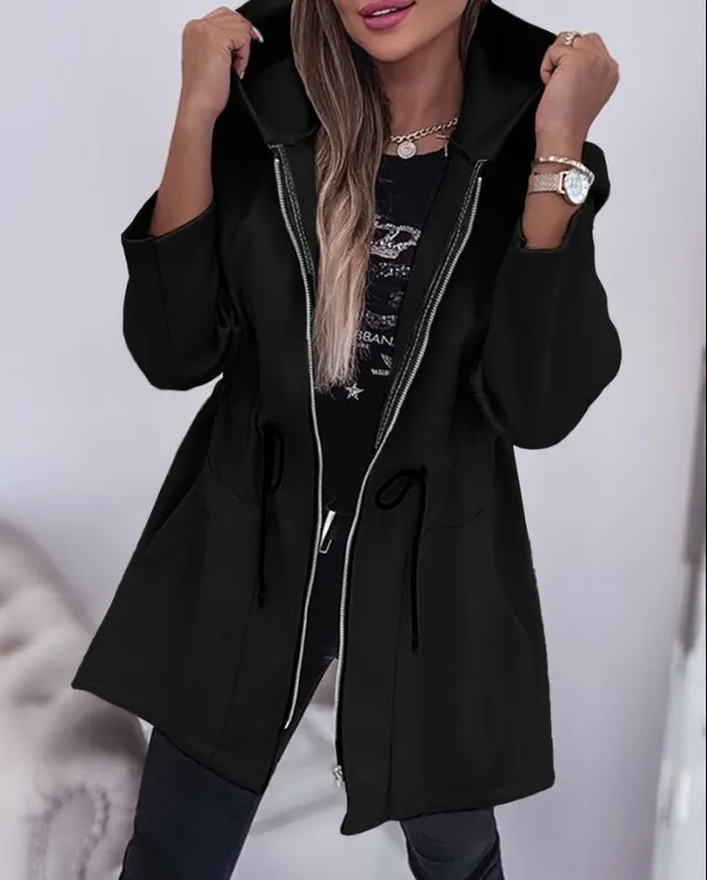 Fall Winter Fashion Casual Hooded Coat Women's Clothing Black - Shop at LoveMi