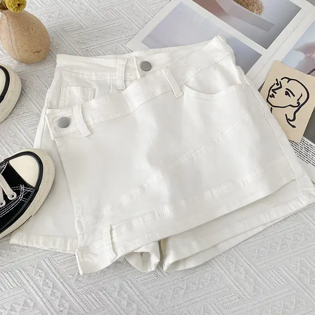 Irregular Denim Sheath Half length Pants Casual Shorts White - Shop at LoveMi