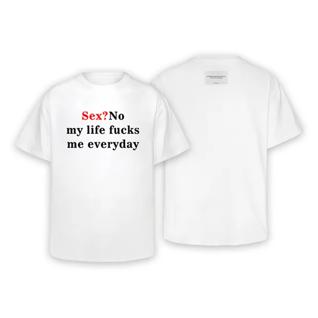 Spoof Slogan Letter Printing Creative Short sleeved T shirt White - Shop at LoveMi