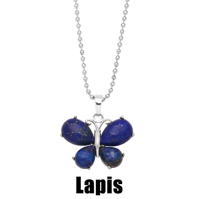 Crystal Agate Butterfly Necklace Pendant Neck Accessories Lapis Lazuli - Shop at LoveMi