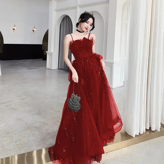 Black Evening Dress Temperamental Minority High end Wine Red - Shop at LoveMi