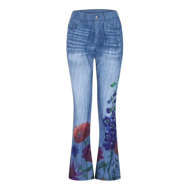 Imitation Jeans Plus Size Women's Casual Pants Floral Thin Trousers 801Color - Shop at LoveMi