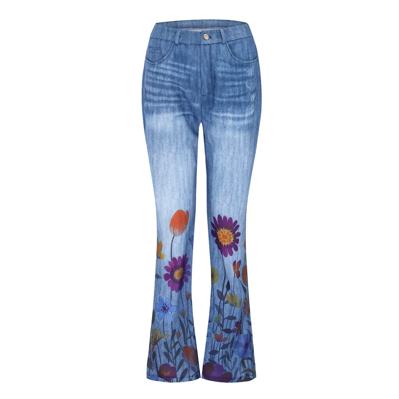 Imitation Jeans Plus Size Women's Casual Pants Floral Thin Trousers - 803Color