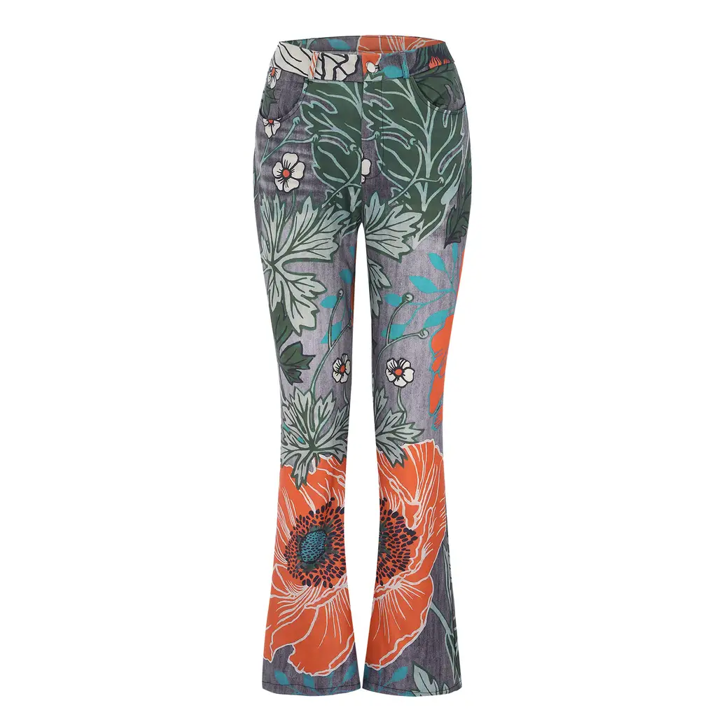 Imitation Jeans Plus Size Women's Casual Pants Floral Thin Trousers - 817Color