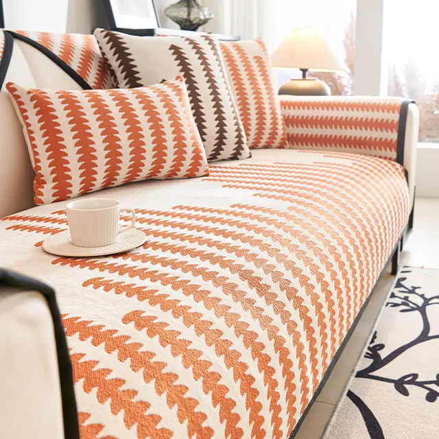Chenille Sofa Cushion Four Seasons Universal Leather Sofa Cover Orange - Shop at LoveMi
