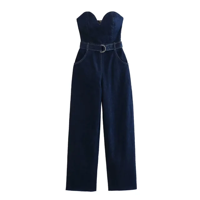 European And American Style Tube Top With Belt Denim Jumpsuit Women's - Shop at LoveMi