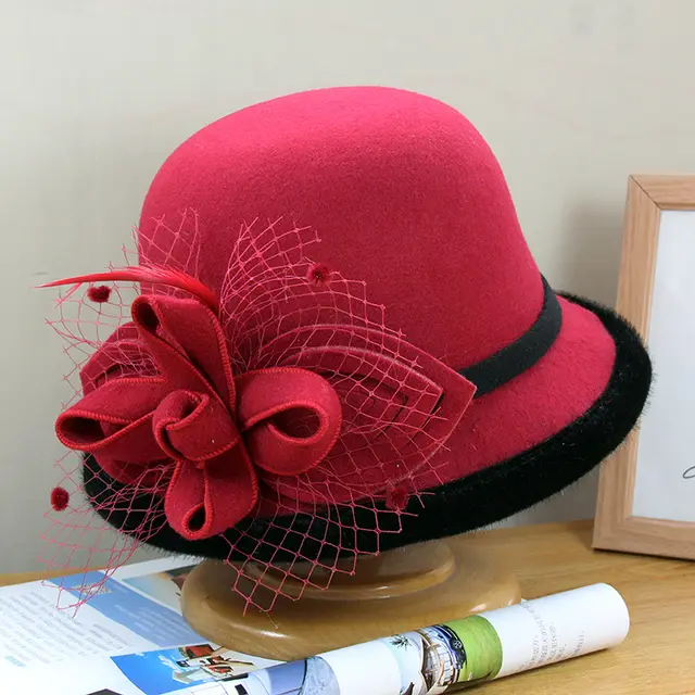 Women's Autumn And Winter British Retro Socialite Bucket Hat Wine Red - Shop at LoveMi