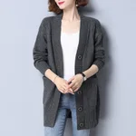 Women's Knitted Loose Mid-length Sweater Cardigan Coat - Gray