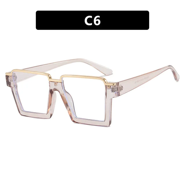Retro Simple Versatile Artistic Lower Semi rimless Square Plain Glasses Transparent Tea White - Shop at LoveMi
