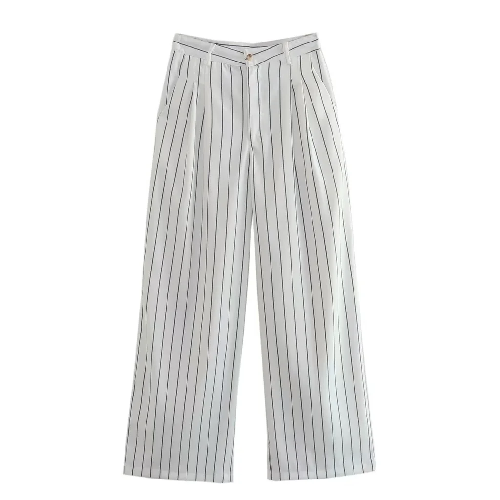 Women's Striped Loose Straight Trousers - View 1