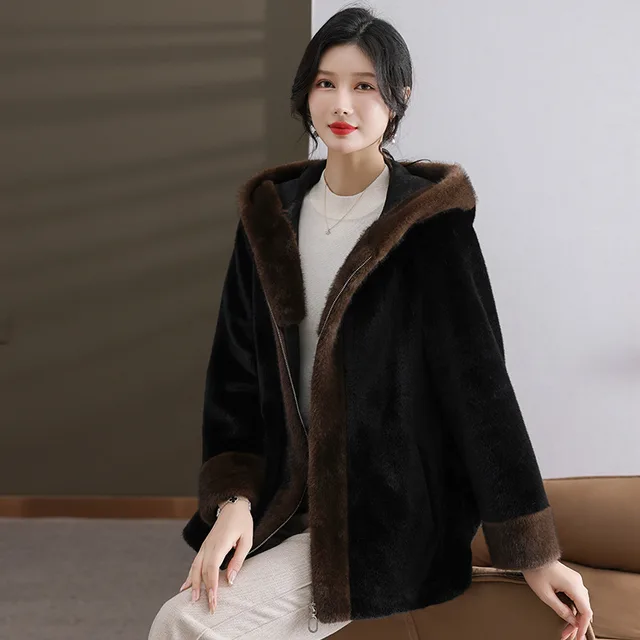 Mom Winter Mink Fur Hooded Coat Black - Shop at LoveMi