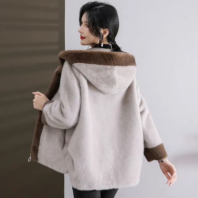Mom Winter Mink Fur Hooded Coat Gray - Shop at LoveMi