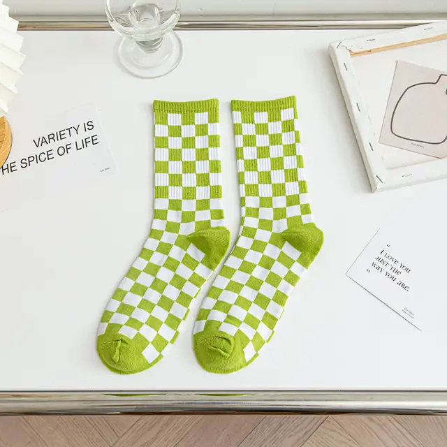 Women's Chessboard Fashion Tube Socks Matcha Green Plaid - Shop at LoveMi