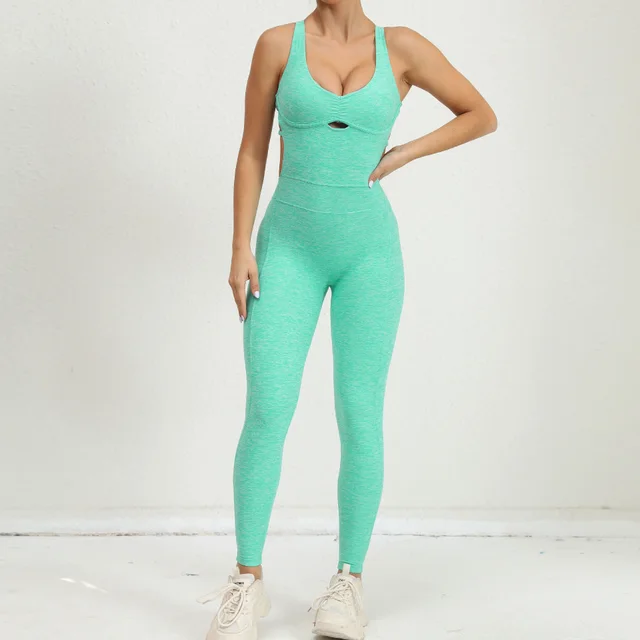 Dance Belly Contracting Peach Hip Sports Stretch Tight Jumpsuit Mint Green - Shop at LoveMi