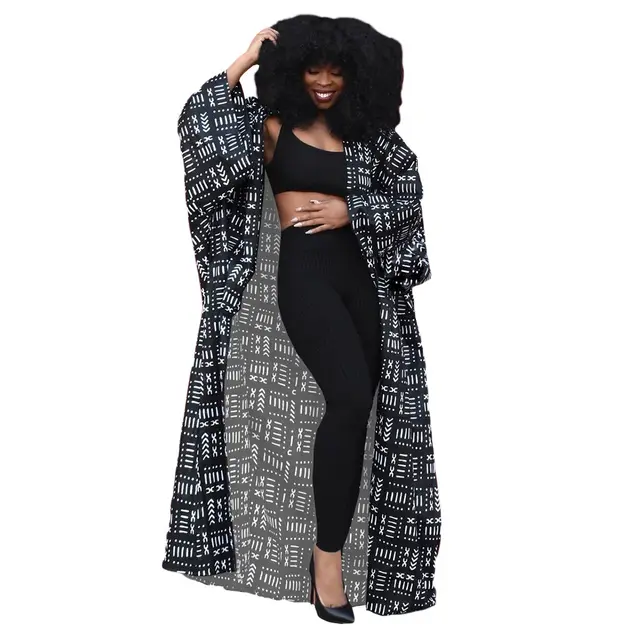New Temperament Printed Outer All matching Long Cardigan Baggy Coat Black - Shop at LoveMi