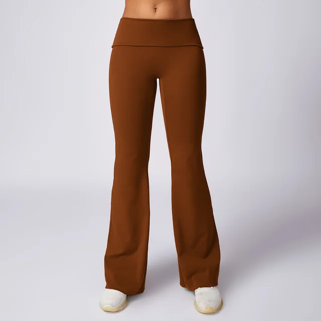 Hip Lifting Bell bottom Pants Nude Feel Wide Leg Women Maple Leaf Brown - Shop at LoveMi