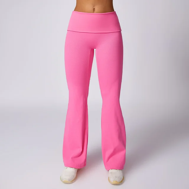 Hip Lifting Bell bottom Pants Nude Feel Wide Leg Women Rose Pink - Shop at LoveMi