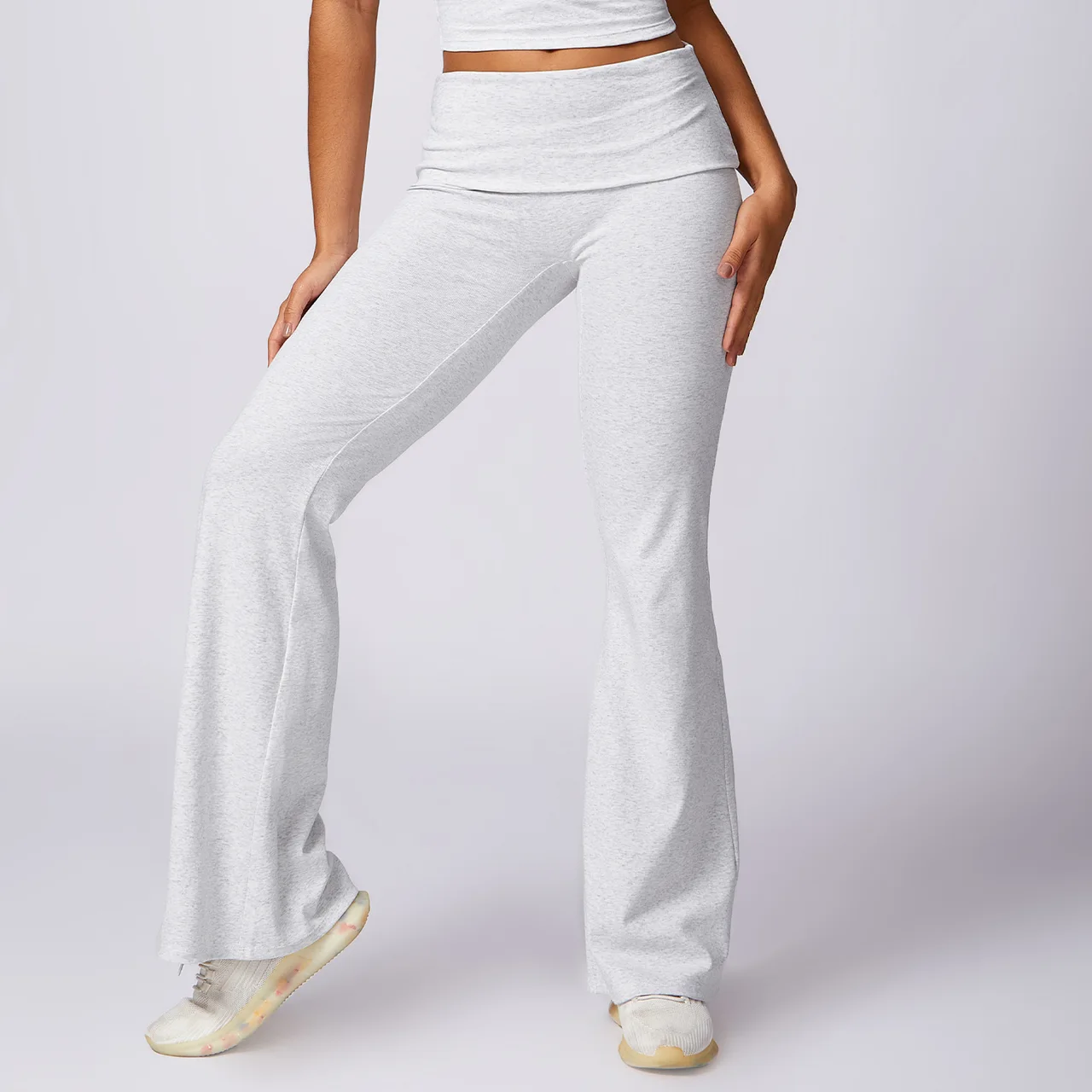 Hip Lifting Bell-bottom Pants Nude Feel Wide Leg Women - White Flower Gray