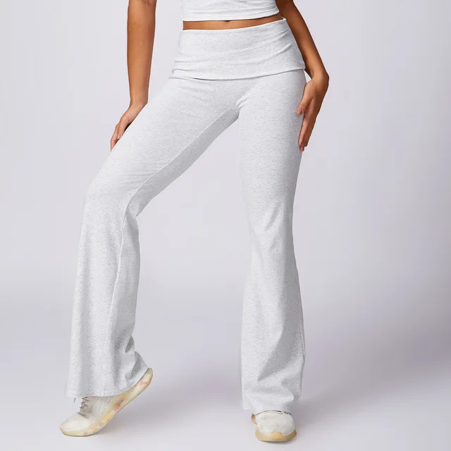 Hip Lifting Bell bottom Pants Nude Feel Wide Leg Women White Flower Gray - Shop at LoveMi