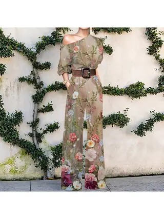 European American Fashion Floral Print One-shoulder High Waist Jumpsuit For Women - New Color1