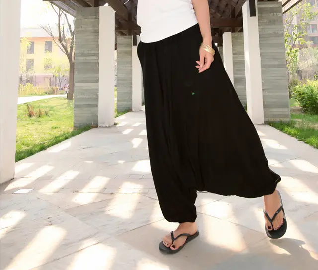 Ethnic Style Casual Yoga Dance Lantern Flying Squirrel Modal Wide Leg Pants Black - Shop at LoveMi