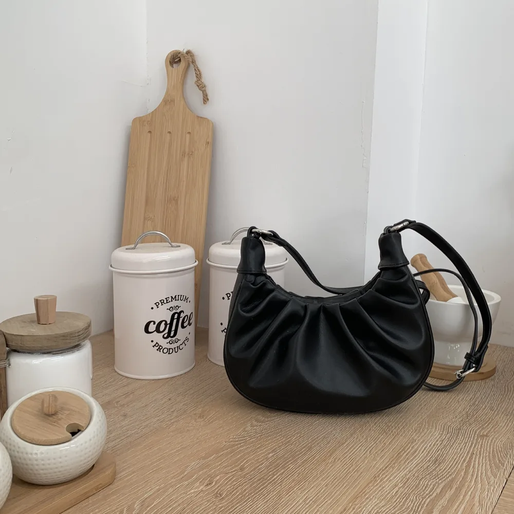 Sweet Pleated Women's Portable Cloud Bag Black - Shop at LoveMi