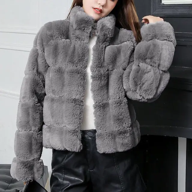 Imitation Fur Rex Rabbit Fur Coat Autumn And Winter Korean Style Gray - Shop at LoveMi