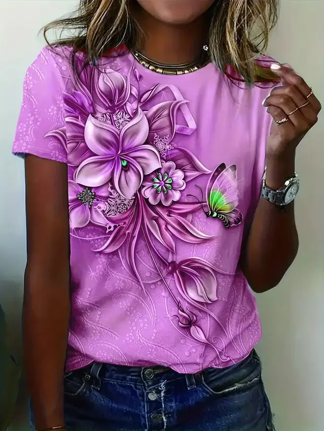Women's All matching Printed Round Neck Short Sleeve G66Z792 - Shop at LoveMi