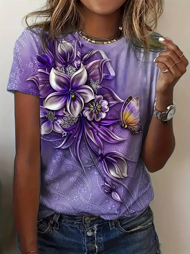 Women's All matching Printed Round Neck Short Sleeve G66Z794 - Shop at LoveMi