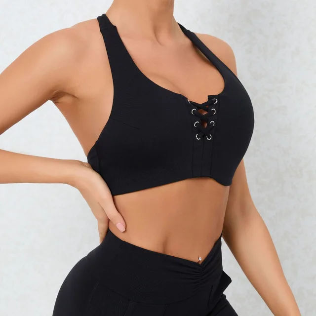 Nude Feel Sports Underwear Shockproof Push up Strap Yoga Bra Black - Shop at LoveMi