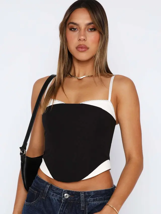 Seaside Holiday Multi color Mosaic Spaghetti Straps Chest Wrap Atmosphere Good Top Black - Shop at LoveMi