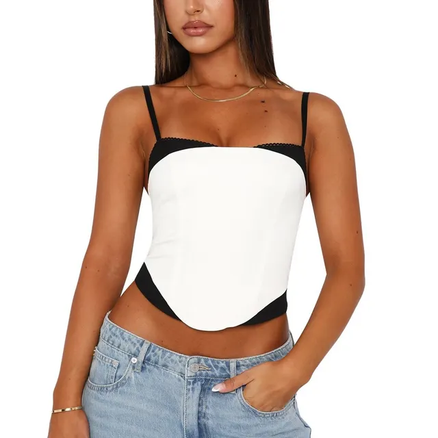 Seaside Holiday Multi color Mosaic Spaghetti Straps Chest Wrap Atmosphere Good Top White - Shop at LoveMi