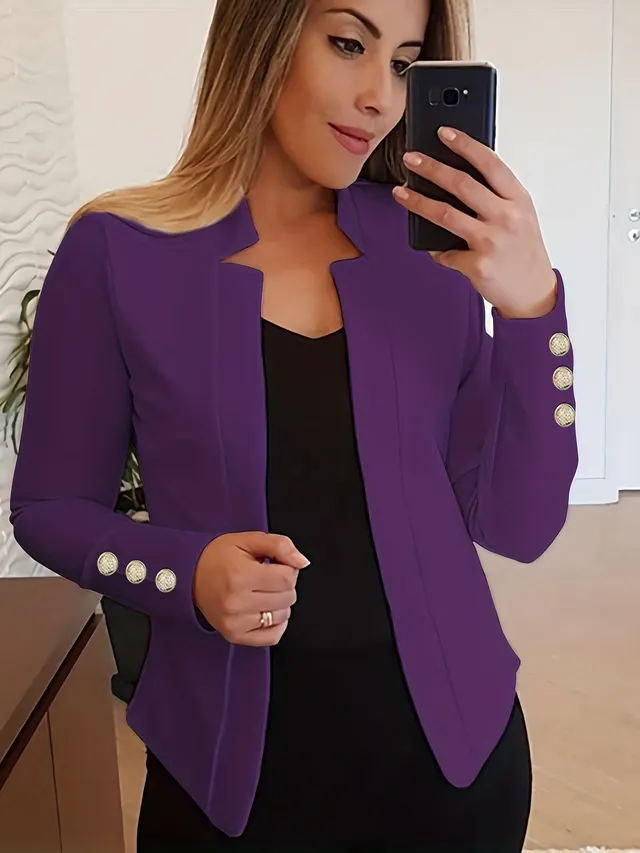 Solid Color Cuff Small Suit Long Sleeve Jacket Suit Purple - Shop at LoveMi