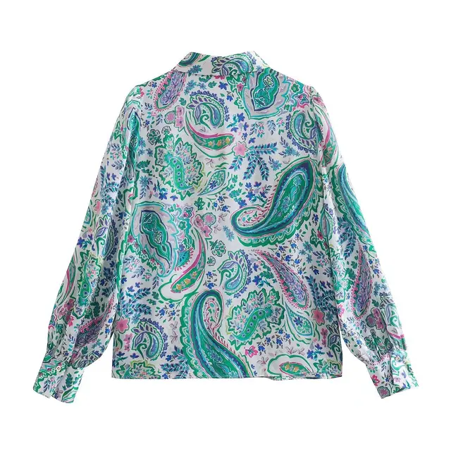 Spring New Women's Retro Casual Printed Shirt Top Flower Color Blue - Shop at LoveMi