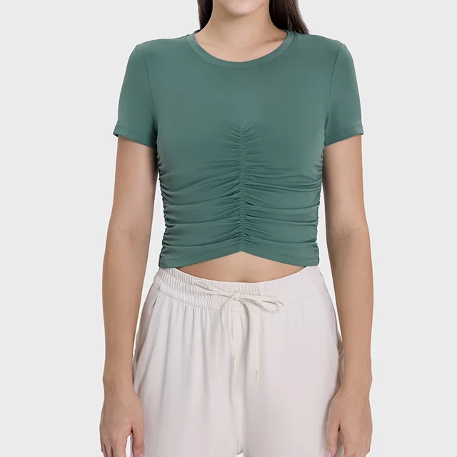 Nude Feel Slim Fit Thin Yoga Wear Top Women's Casual Street Fashion All matching Sports Short Sleeve Forest Green - Shop at LoveMi