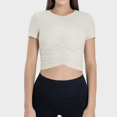 Nude Feel Slim Fit Thin Yoga Wear Top Women's Casual Street Fashion All matching Sports Short Sleeve Nude - Shop at LoveMi