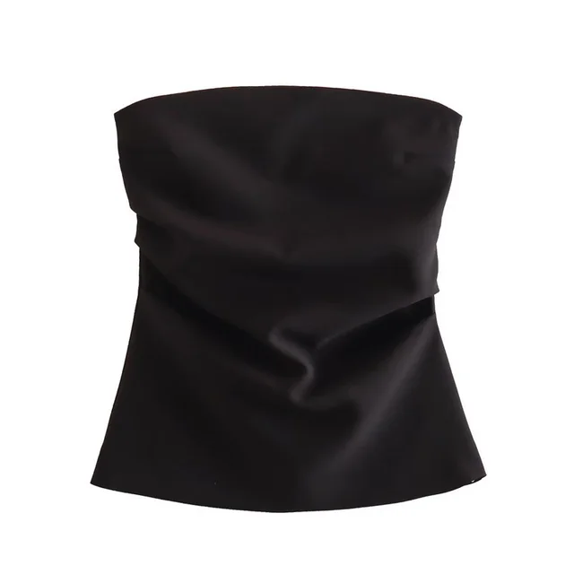 Off neck Tube Top Pleated Waist Tight Versatile Black - Shop at LoveMi