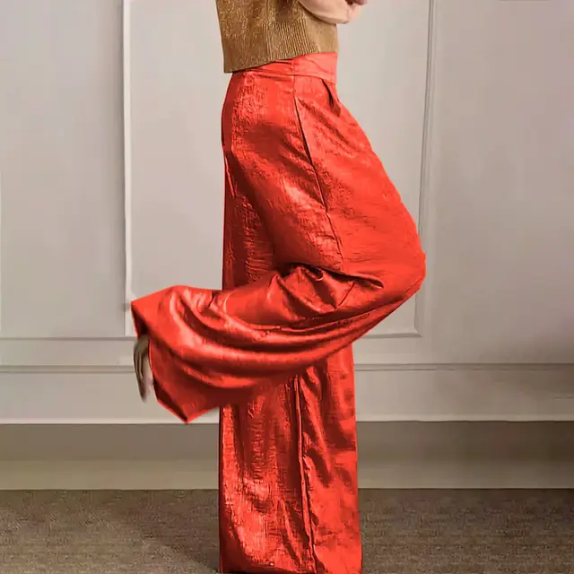 Women's High Waist Slimming Loose Casual Wide Leg Pants Red - Shop at LoveMi